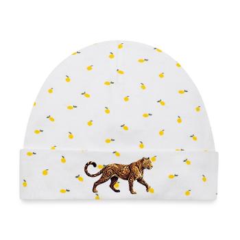Ornamentierter Leopard Tribal Floral Muster Motiv - Baby Premium Organic Mütze - Weiß/Zitronengelb - Vorne