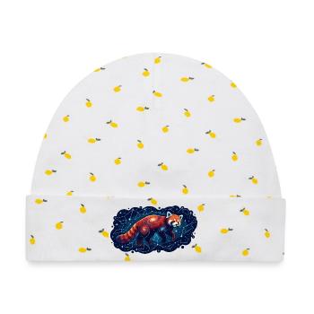 Kosmischer Roter Panda Konstellation Sternbild - Baby Premium Organic Mütze - Weiß/Zitronengelb - Vorne