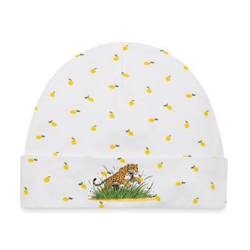 Leopard im Gras – Cartoonwildheit - Baby Premium Organic Mütze - Weiß/Zitronengelb - Vorne