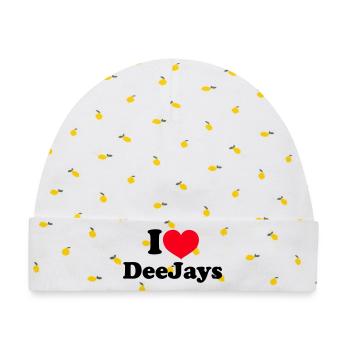 I Love DeeJays - Baby Premium Organic Mütze - Weiß/Zitronengelb - Vorne
