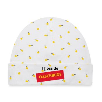 I hoss de Oaschbude  - Baby Premium Organic Mütze - Weiß/Zitronengelb - Vorne