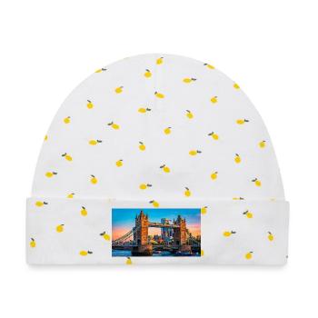 Tower Bridge Sonnenuntergang Druck - Baby Premium Organic Mütze - Weiß/Zitronengelb - Vorne