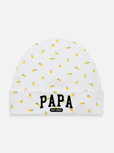 Geschenk für werdende Väter Papa 2026 - Baby Premium Organic Mütze - Weiß/Zitronengelb