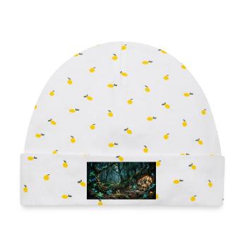 Leuchtender Pilzwald Pfad im Nebel - Baby Premium Organic Mütze - Weiß/Zitronengelb - Vorne