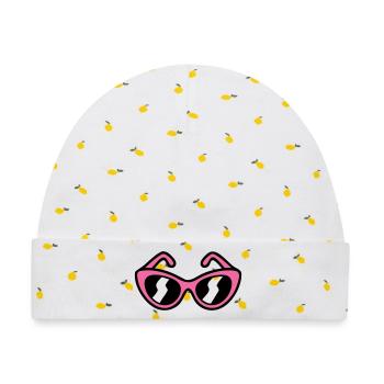 Pinke Sonnenbrille Icon - Baby Premium Organic Mütze - Weiß/Zitronengelb - Vorne