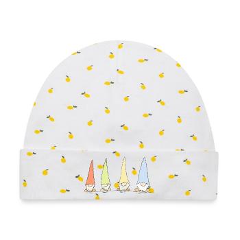 Vier bunte Wichtel Wichtelfamilie Gartenzwerge - Baby Premium Organic Mütze - Weiß/Zitronengelb - Vorne