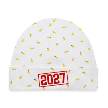 2027 Stempel - Baby Premium Organic Mütze - Weiß/Zitronengelb - Vorne