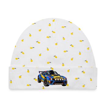 Rallye Farbexplosion Rallyauto - Baby Premium Organic Mütze - Weiß/Zitronengelb - Vorne