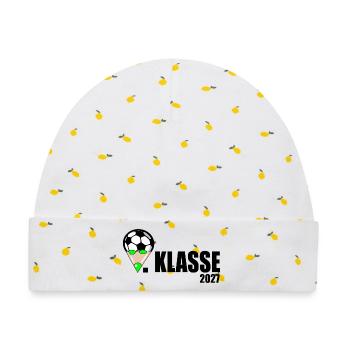 Schulkind 1. Klasse Fußball - Baby Premium Organic Mütze - Weiß/Zitronengelb - Vorne