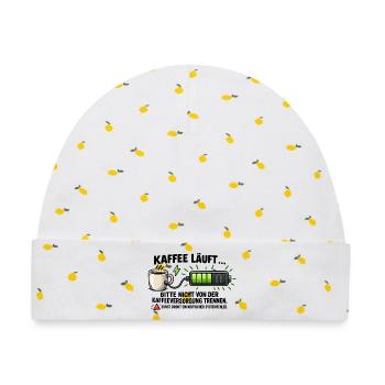 Kaffee läuft, Akku lädt – Geschenk Büro - Baby Premium Organic Mütze - Weiß/Zitronengelb - Vorne
