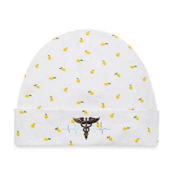 Flügel-Caduceus Herzschlag Design - Baby Premium Organic Mütze - Weiß/Zitronengelb - Vorne
