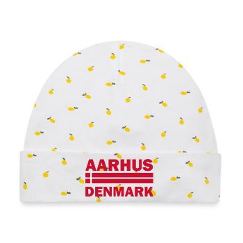 Aarhus Dänemark Stadtflagge - Baby Premium Organic Mütze - Weiß/Zitronengelb - Vorne