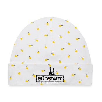 Südstadt mit Dom (Vintage Schwarz) - Baby Premium Organic Mütze - Weiß/Zitronengelb - Vorne