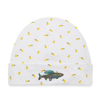 Chromatischer irisierender Fisch – Äsche - Baby Premium Organic Mütze - Weiß/Zitronengelb - Vorne