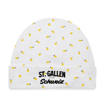 St Gallen Schweiz Schriftzug - Baby Premium Organic Mütze - Weiß/Zitronengelb - Vorne
