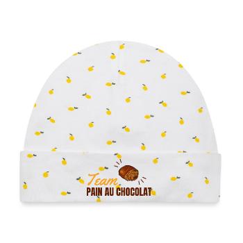 Team Pain Au Chocolat - Baby Premium Organic Mütze - Weiß/Zitronengelb - Vorne