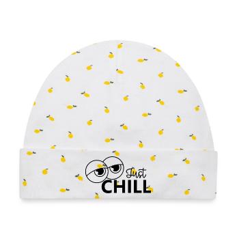 Just Chill / Just Relaxed - Baby Premium Organic Mütze - Weiß/Zitronengelb - Vorne