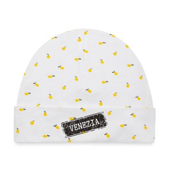 Venezia Städteweltkarte Design - Baby Premium Organic Mütze - Weiß/Zitronengelb - Vorne