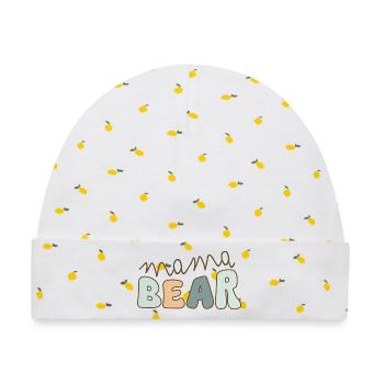 mama bear – Pastell Schriftzug - Baby Premium Organic Mütze - Weiß/Zitronengelb - Vorne
