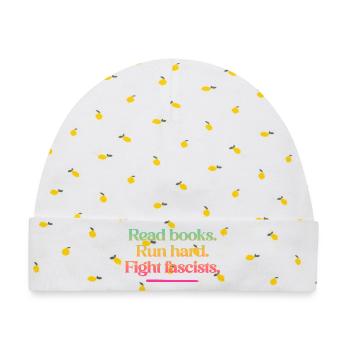 Read books. Run hard. Fight fascists. - Baby Premium Organic Mütze - Weiß/Zitronengelb - Vorne