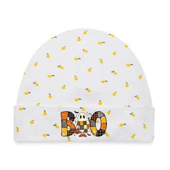 Ghost Halloween Patchwork Boo - Baby Premium Organic Mütze - Weiß/Zitronengelb - Vorne