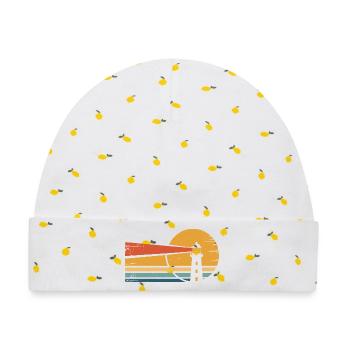 Leuchtturm Retro-Sonnenuntergang - Baby Premium Organic Mütze - Weiß/Zitronengelb - Vorne