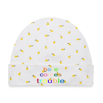 here_comes_trouble - Baby Premium Organic Mütze - Weiß/Zitronengelb - Vorne