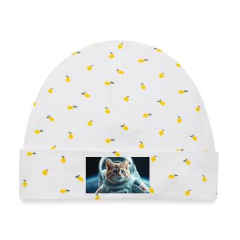 Katzenastronaut im Orbit - Baby Premium Organic Mütze - Weiß/Zitronengelb - Vorne