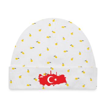 Türkische Landkarte mit Moschee-Silhouette - Baby Premium Organic Mütze - Weiß/Zitronengelb - Vorne
