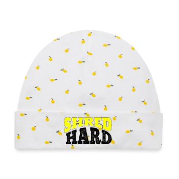 Shred Hard Snowboard Spruch - Baby Premium Organic Mütze - Weiß/Zitronengelb - Vorne