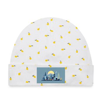 Sonnenstadt Skyline Illustration - Baby Premium Organic Mütze - Weiß/Zitronengelb - Vorne