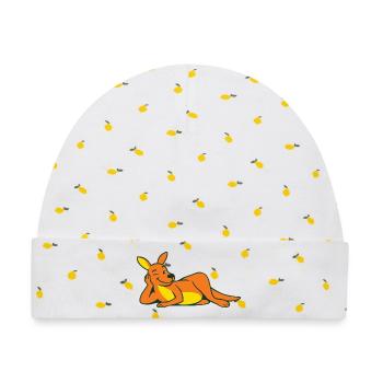 Lounge-Känguru Gelb-Orange Retro - Baby Premium Organic Mütze - Weiß/Zitronengelb - Vorne