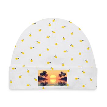 Sonnenuntergang auf Tropeninsel - Baby Premium Organic Mütze - Weiß/Zitronengelb - Vorne