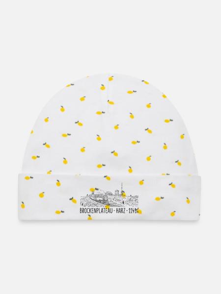 Brocken Plateau Harz Dampflok - Baby Premium Organic Mütze - Weiß/Zitronengelb