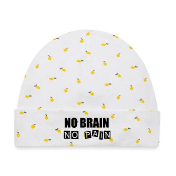 No Brain No Pain - Baby Premium Organic Mütze - Weiß/Zitronengelb - Vorne