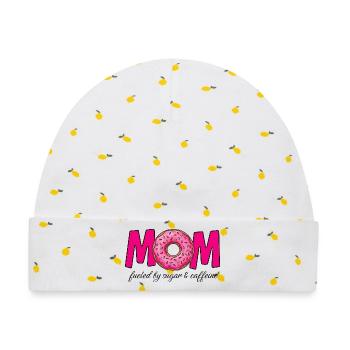 Mom fueled by sugar & caffeine - Baby Premium Organic Mütze - Weiß/Zitronengelb - Vorne