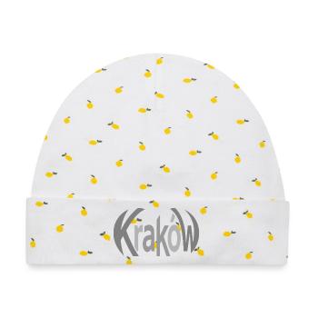 Krakau, Krakow Schriftzug  - Baby Premium Organic Mütze - Weiß/Zitronengelb - Vorne