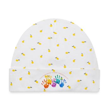 Farbenreiche Handabdrücke Dankzeit - Baby Premium Organic Mütze - Weiß/Zitronengelb - Vorne