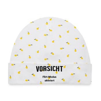 Vorsicht - Flirt-Modus aktiviert - Baby Premium Organic Mütze - Weiß/Zitronengelb - Vorne