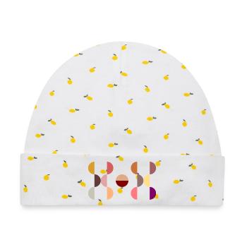 Stylisches und modernes Kreisdesign DOT - Baby Premium Organic Mütze - Weiß/Zitronengelb - Vorne
