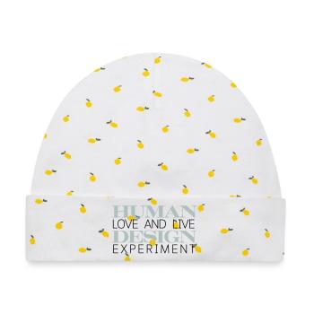 HUMAN DESIGN Experiment leben - Baby Premium Organic Mütze - Weiß/Zitronengelb - Vorne