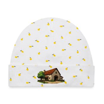 Ländliches Bauernhaus Illustration - Baby Premium Organic Mütze - Weiß/Zitronengelb - Vorne