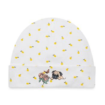 Mops mit Schmetterling - Baby Premium Organic Mütze - Weiß/Zitronengelb - Vorne