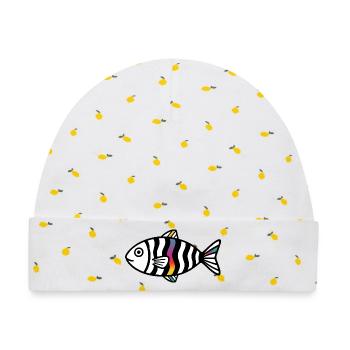 Abstrakter Fisch | Modernes Meeresmotiv  - Baby Premium Organic Mütze - Weiß/Zitronengelb - Vorne