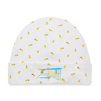 Bunte Linienlandschaft - Baby Premium Organic Mütze - Weiß/Zitronengelb - Vorne