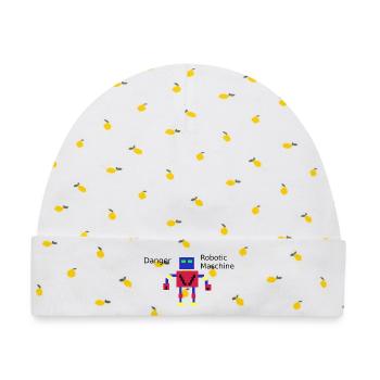 Pixelroboter  - Baby Premium Organic Mütze - Weiß/Zitronengelb - Vorne