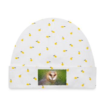 Schleiereule – Vogelillustration - Baby Premium Organic Mütze - Weiß/Zitronengelb - Vorne