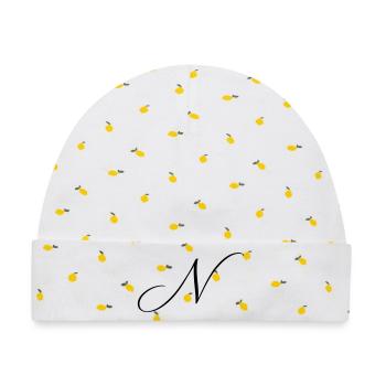 Name mit Anfangsbuchstabe N Nina Noah Nora Nico  - Baby Premium Organic Mütze - Weiß/Zitronengelb - Vorne