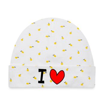 I love - Baby Premium Organic Mütze - Weiß/Zitronengelb - Vorne
