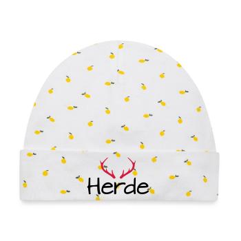 Herde Geweih Hirschgeweih - Baby Premium Organic Mütze - Weiß/Zitronengelb - Vorne